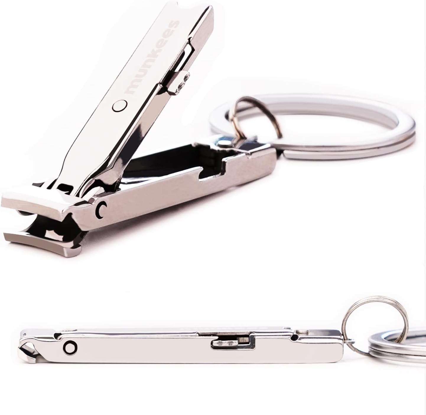 Munkees Ultra-Thin Nail Clippers Keychain, Mini Foldable Nail Cutter with Key Ring, Small Portable Stainless Steel Pocket Manicure Set for Travel, Camping, & Outdoors