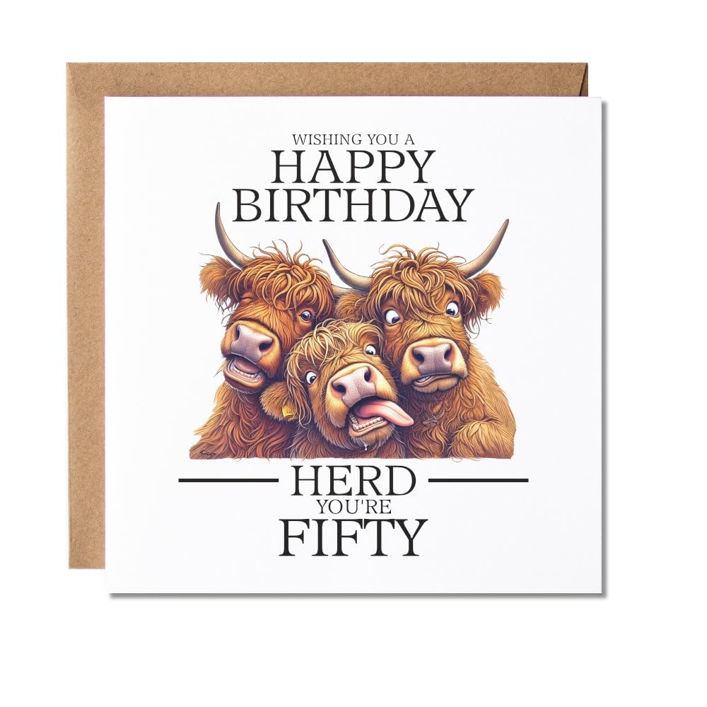 Maise & Rose 50th Birthday Card For Him or Her | Funny 50th Birthday Card For Friend | 50th Highland Cow Greeting Card | P269
