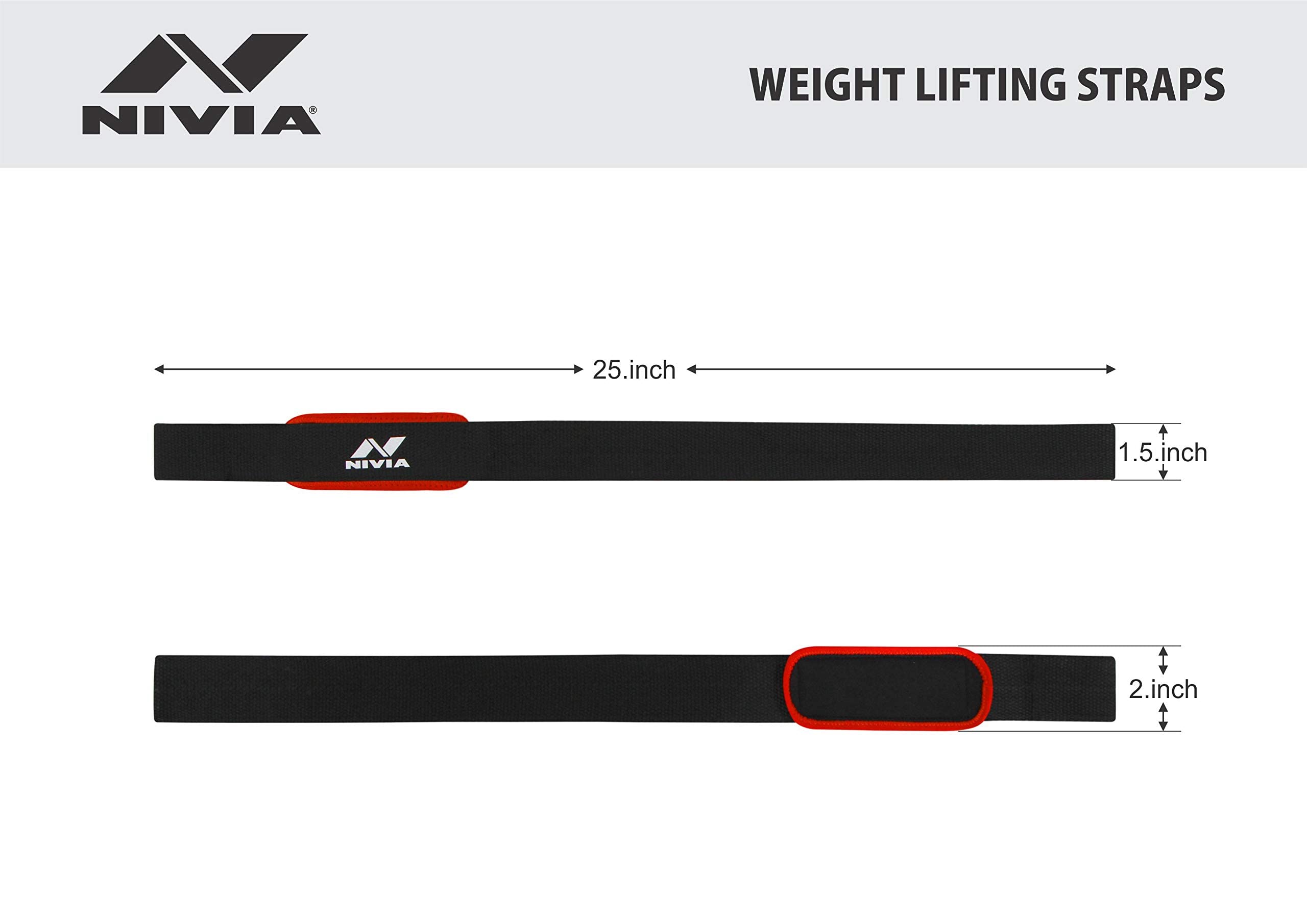Nivia Weight Lifting Strap with Wrist Supporter for Gym, Powerlifting, Strength Training for Men & Women, Bar Straps for Deadlifting, Gym Equipment for Workout, Neoprene Padded Bar Strap (Red/Black) 1