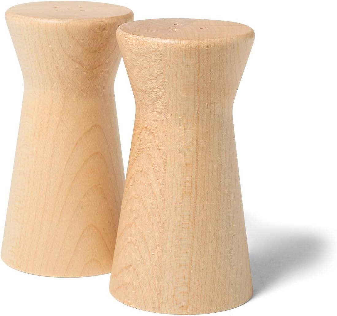 Sur La Table Maple Wood Salt & Pepper Shakers, Natural Maple Hardwood Shaker Set for Counter Storage and Table Service