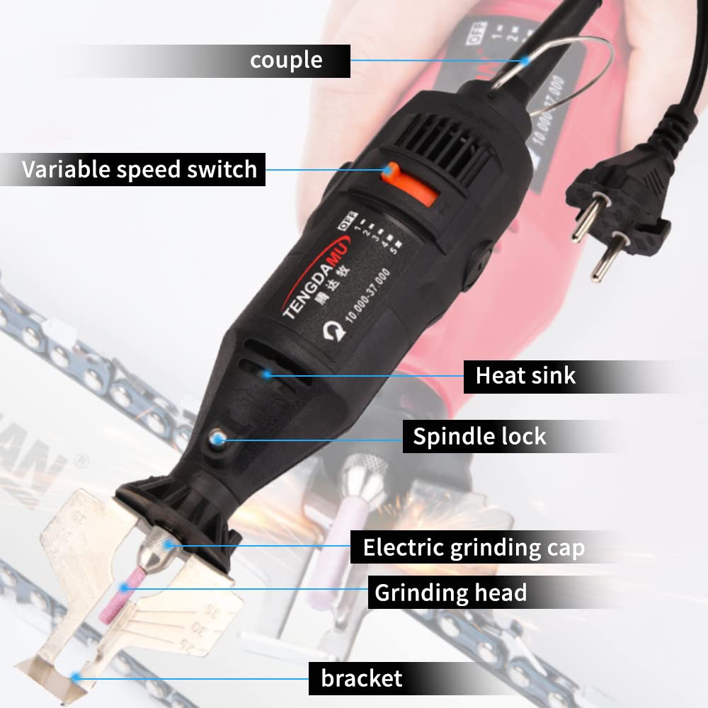 Kit de afilador de Cadenas de motosierra inalámbrica 180W Eléctrica molino de troquelado herramienta de molienda Afilador de Amoladora de Cadena de Mano (Negro)