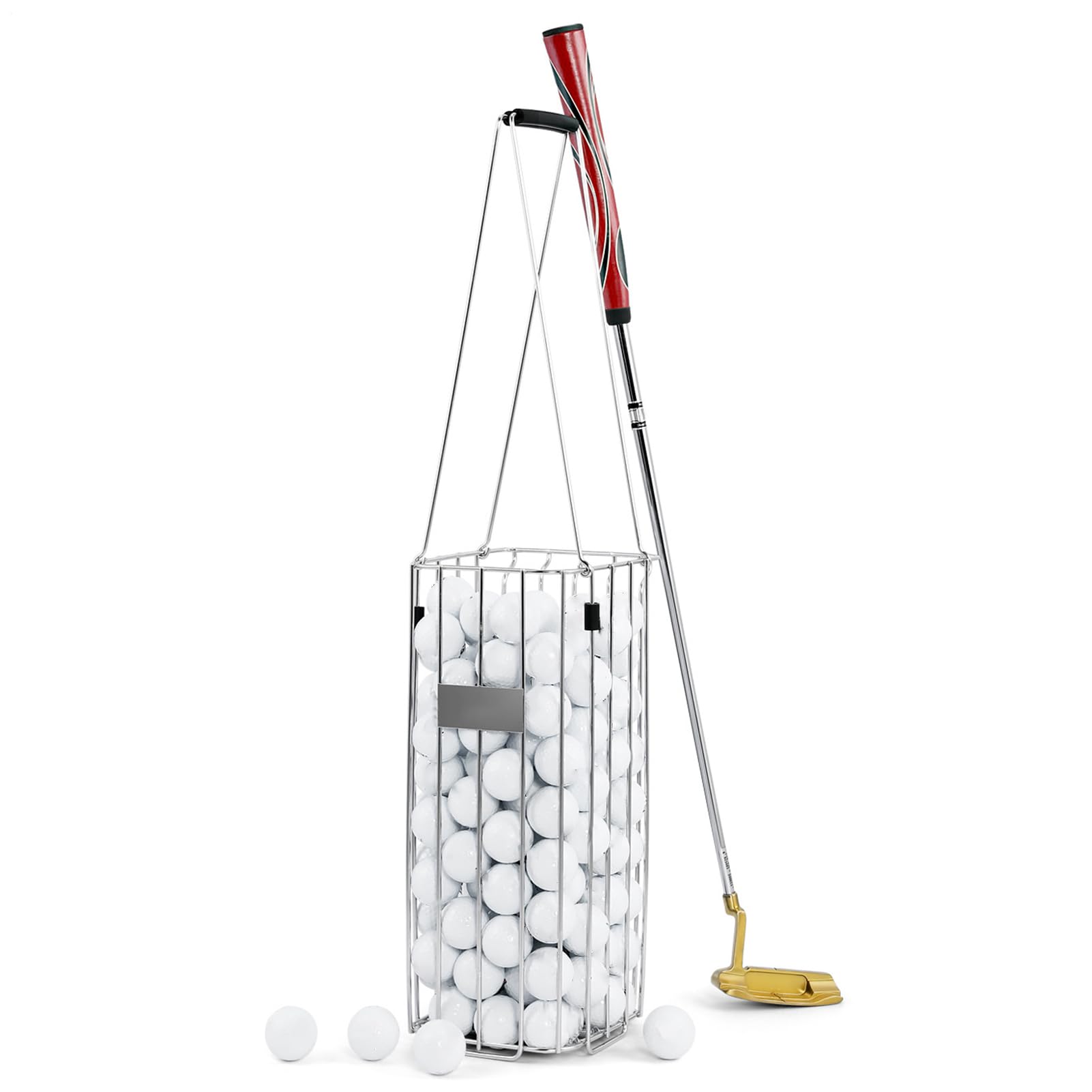 Recogedor de Pelotas de Golf – Cesta Resistente para 120 Bolas | Cubo de Acero Inoxidable | Contenedor Portátil con Asa para Aficionados, Campos de Entrenamiento, Prácticas y Accesorios