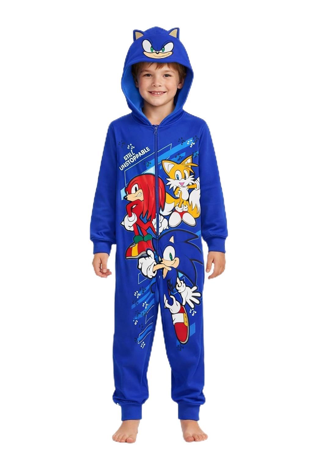 Sonic The Hedgehog, Boys or Girls Hooded Onesie, All in One Pyjamas, Sonic Blue, Age 4-5 Years