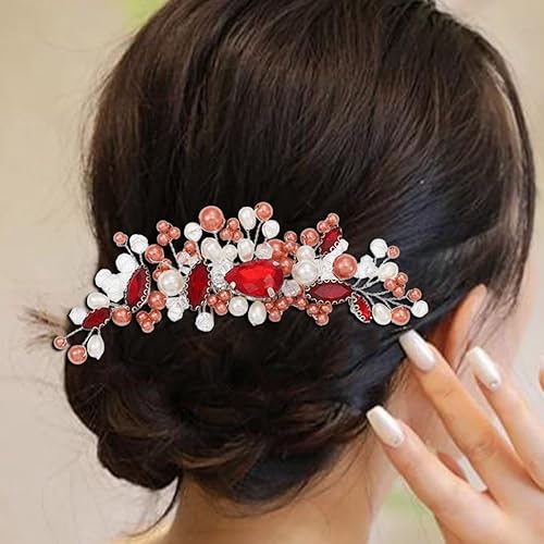 Brishow Peine de pelo rojo con diamantes de imitación de cristal, para boda, pieza de pelo de ópalo vintage, accesorios para el cabello para mujeres disponible en Yaxa Mexico