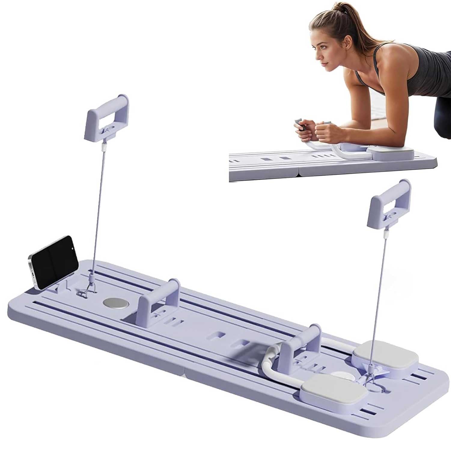 Pilates Reformer Board - Faltbare multifunktionale Bauchgleitausrüstung mit Handyhalterung und Timer
