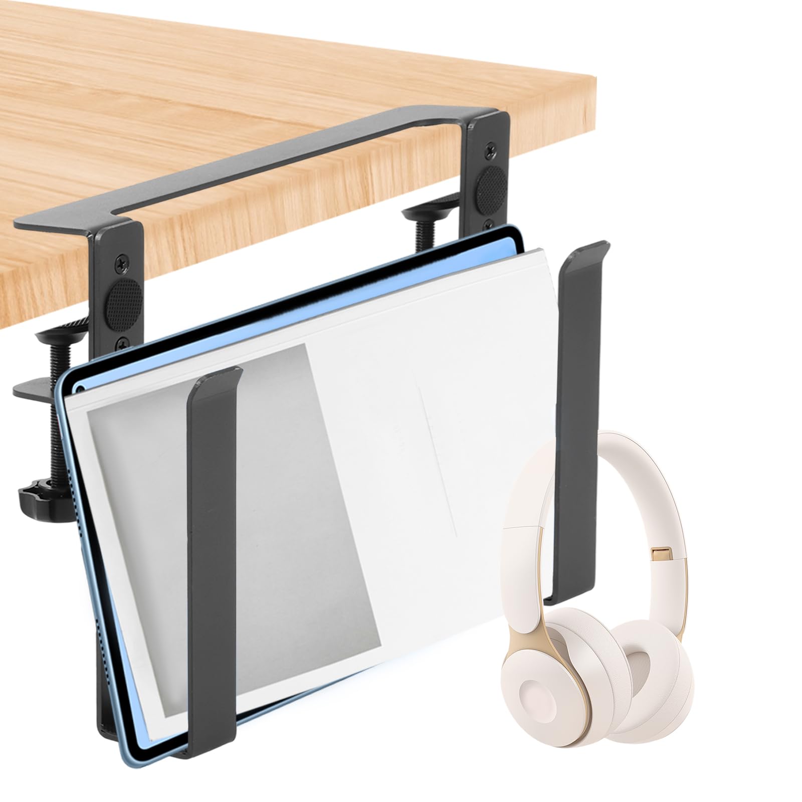 FUXIZWCDO Desk Side Laptop Mount,Metal Hanging Adjustable Side Laptop Mount,No Drilling Siding Table Organizer for Office Home Tablets, Documents With