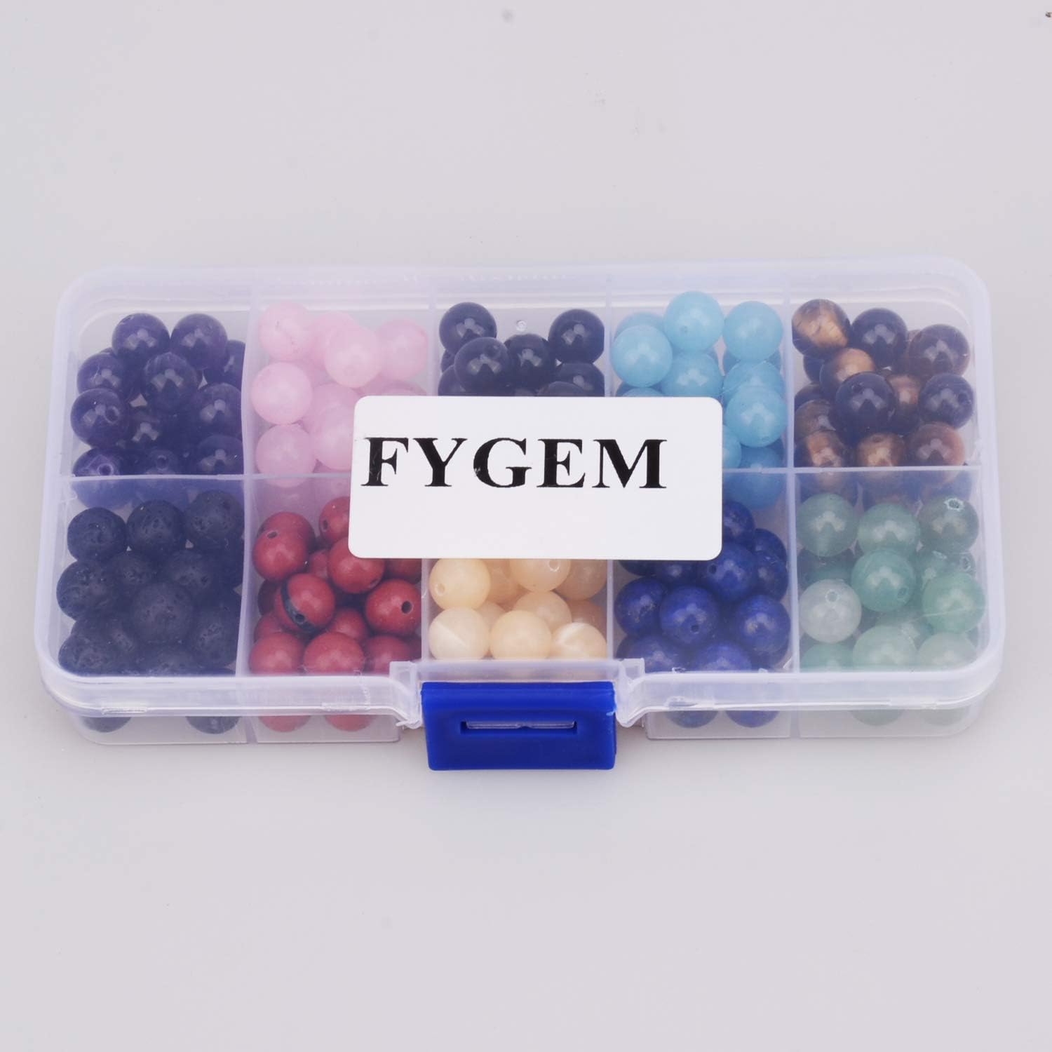 Natural Stone Beads 200pcs Mixed 8mm Round Genuine Real Beading Loose Gemstone Hole Size 1mm DIY Charm Smooth Beads for Bracelet Necklace Earrings Jewelry Making (Stone Beads Mix 200pcs, 8MM) 10-Colors Gemstone 8MM