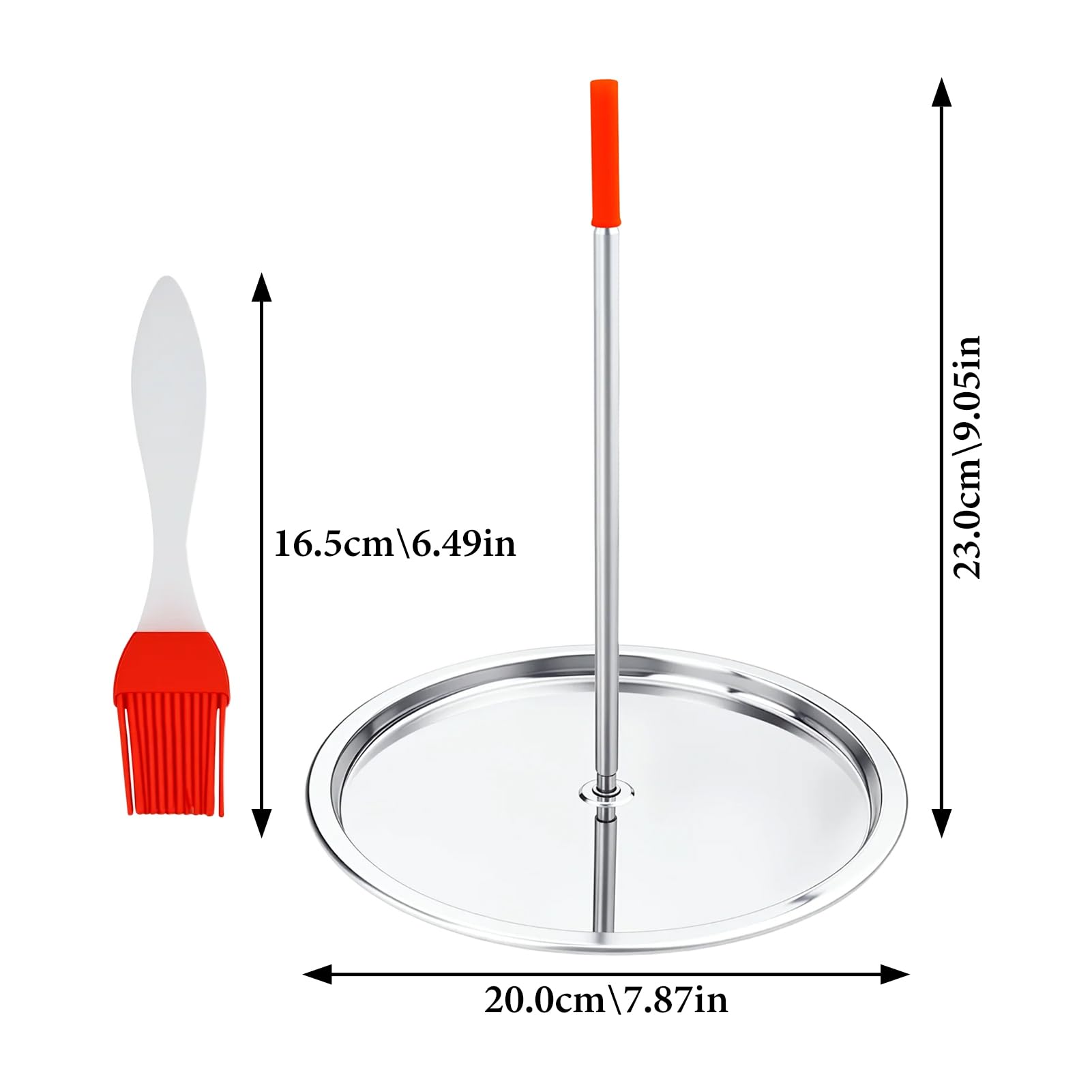 1 Pezzi 21 cm Spiedo Verticale barbecue con Spazzola Olio in silicone, Supporto Verticale in acciaio inox, Spiedino verticale, Girarrosto Cremagliera Verticale,per bistecca