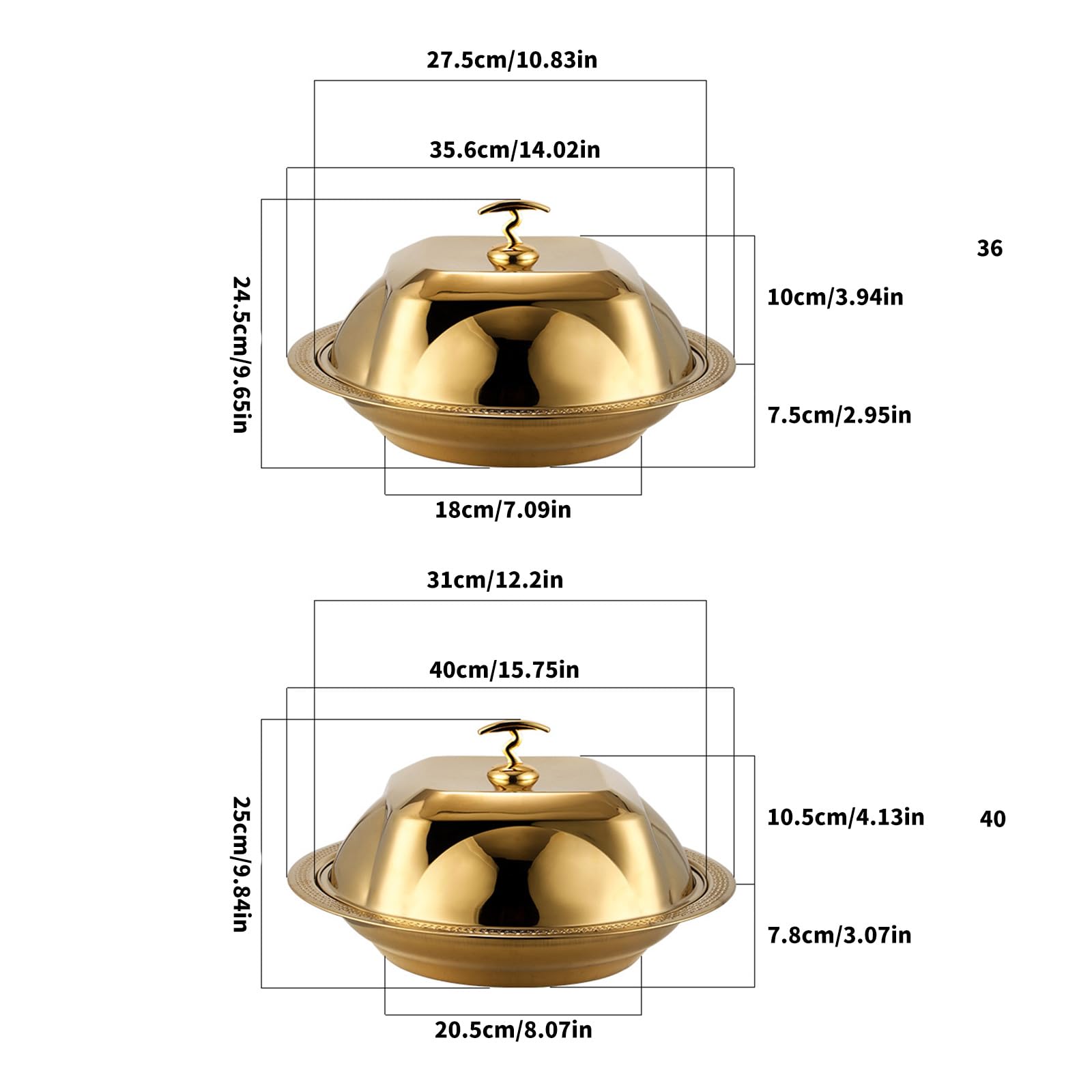 Buffet Präsentationstablett mit Edelstahlabdeckung, Gold 40CM
