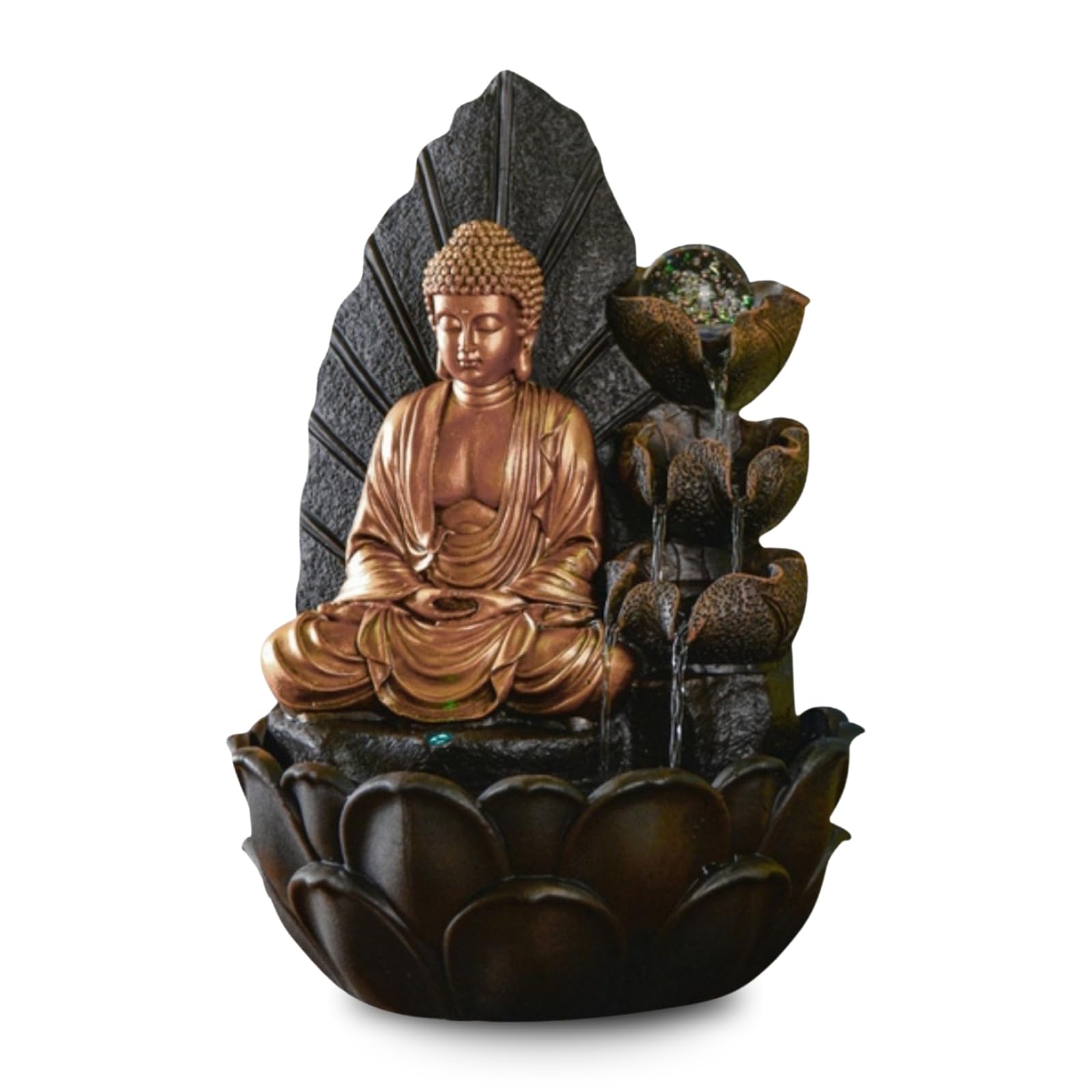 ZEN'LIGHT, Fontaine d'Intérieur Bouddha Hartha, Décoration Zen et Feng Shui, Cadeau Original Bouddha- Eclairage Led Multicolore, Pompe Silencieuse, L 27 x l 27 x H 40 cm