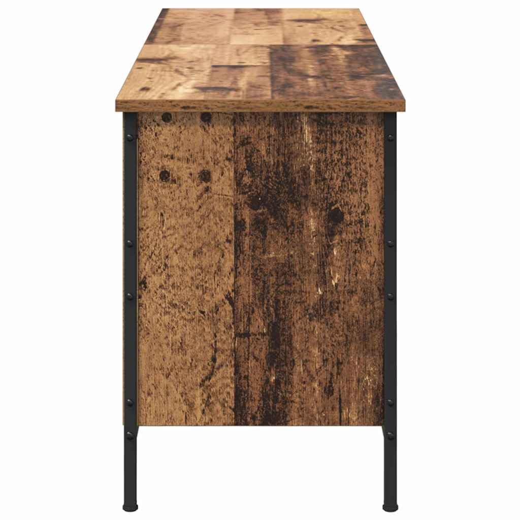 Schuhschrank Altholz Verbundholz und Eisen 131 x 35 x 50 cm Schuhregal Schuhablage Schuhkipper Schuhständer Aufbewahrung Ordnung Flur Diele Garderobe platzsparend schmal geschlossen