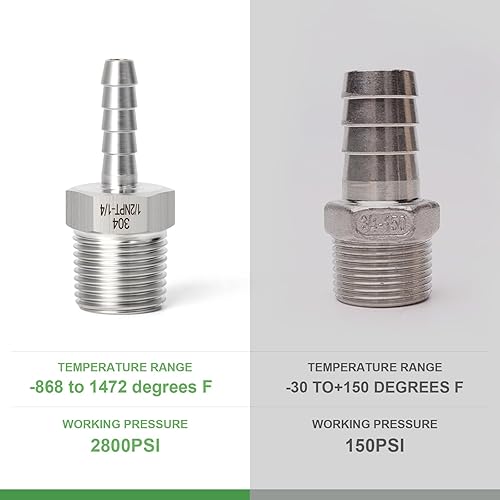 Miniatura 3 de TAISHER 2 piezas de forja de acero inoxidable 304 de accesorios de manguera de aire, accesorios de púas de manguera de 14 pulgadas x 12 pulgadas