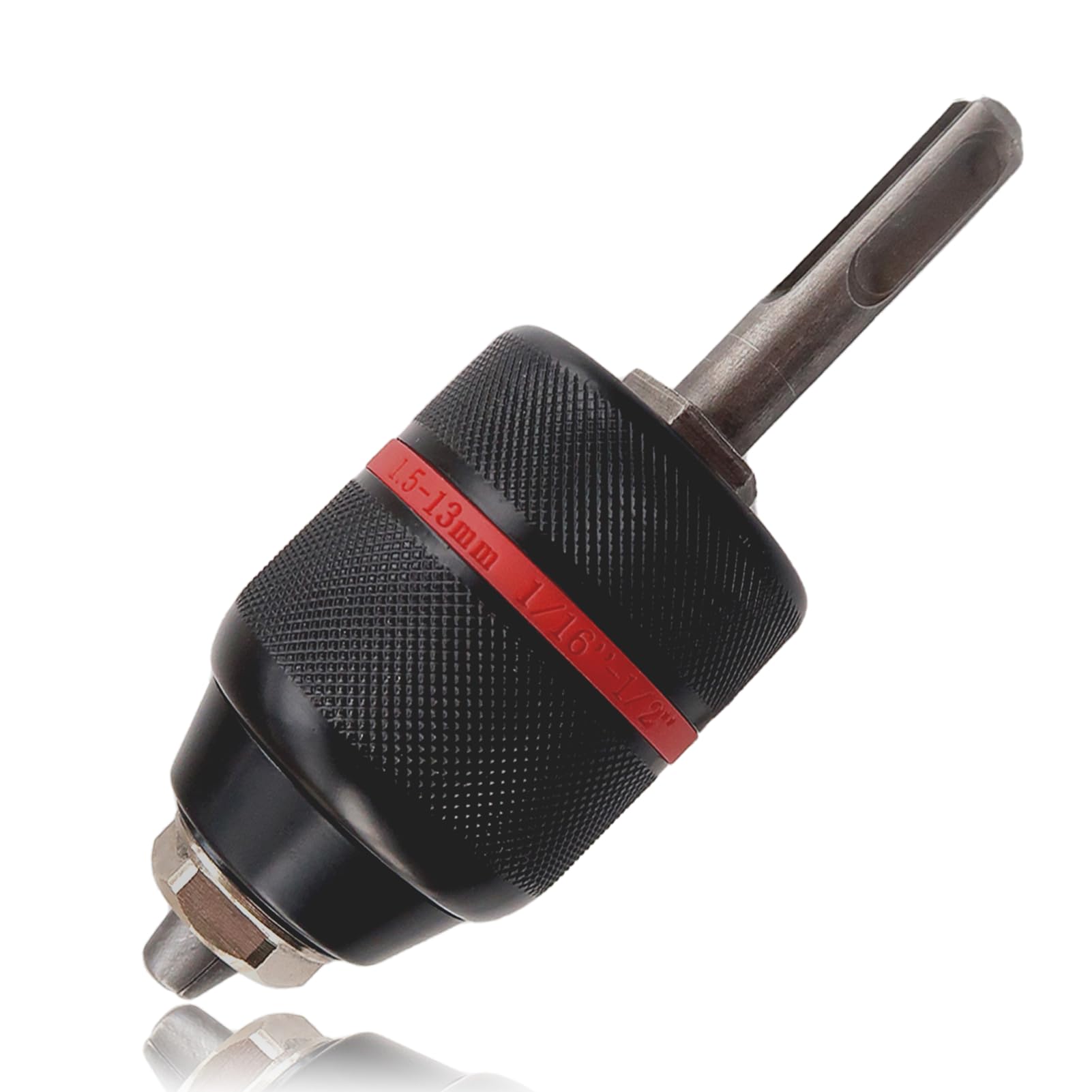 Portabrocas sin llave con vástago SDS Plus, portabrocas de 1/40.6 cm-1/5.1 cm, adaptador de portabrocas de 3 mordazas de autobloqueo mejorado para taladro de mano, destornillador de impacto, taladro