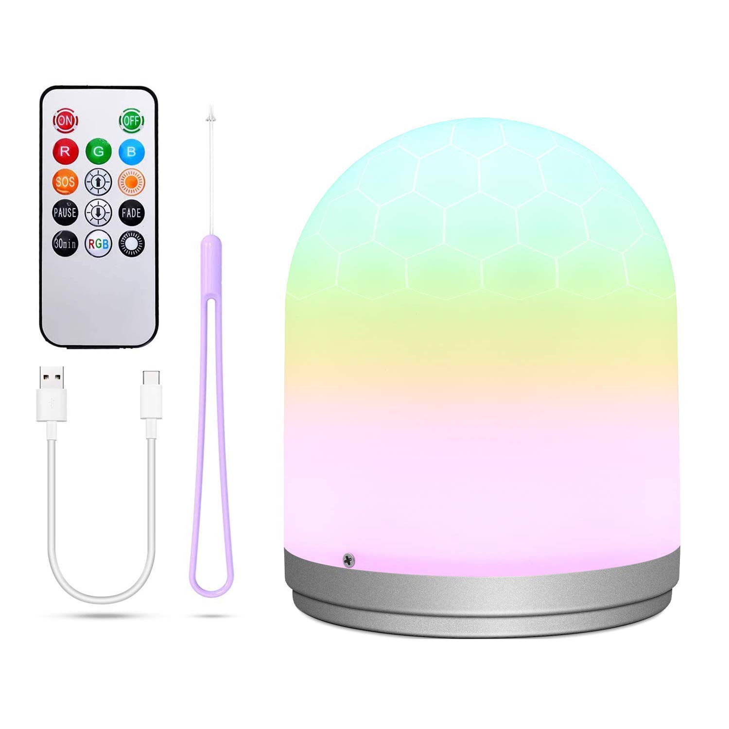lampka nocna LED, z pilotem zdalnego sterowania, lampka nocna LED dla dzieci, możliwość ponownego ładowania z 3 trybami jasności, 7 zmieniających się kolorów, najlepszy prezent dla dzieci, przyjaciół