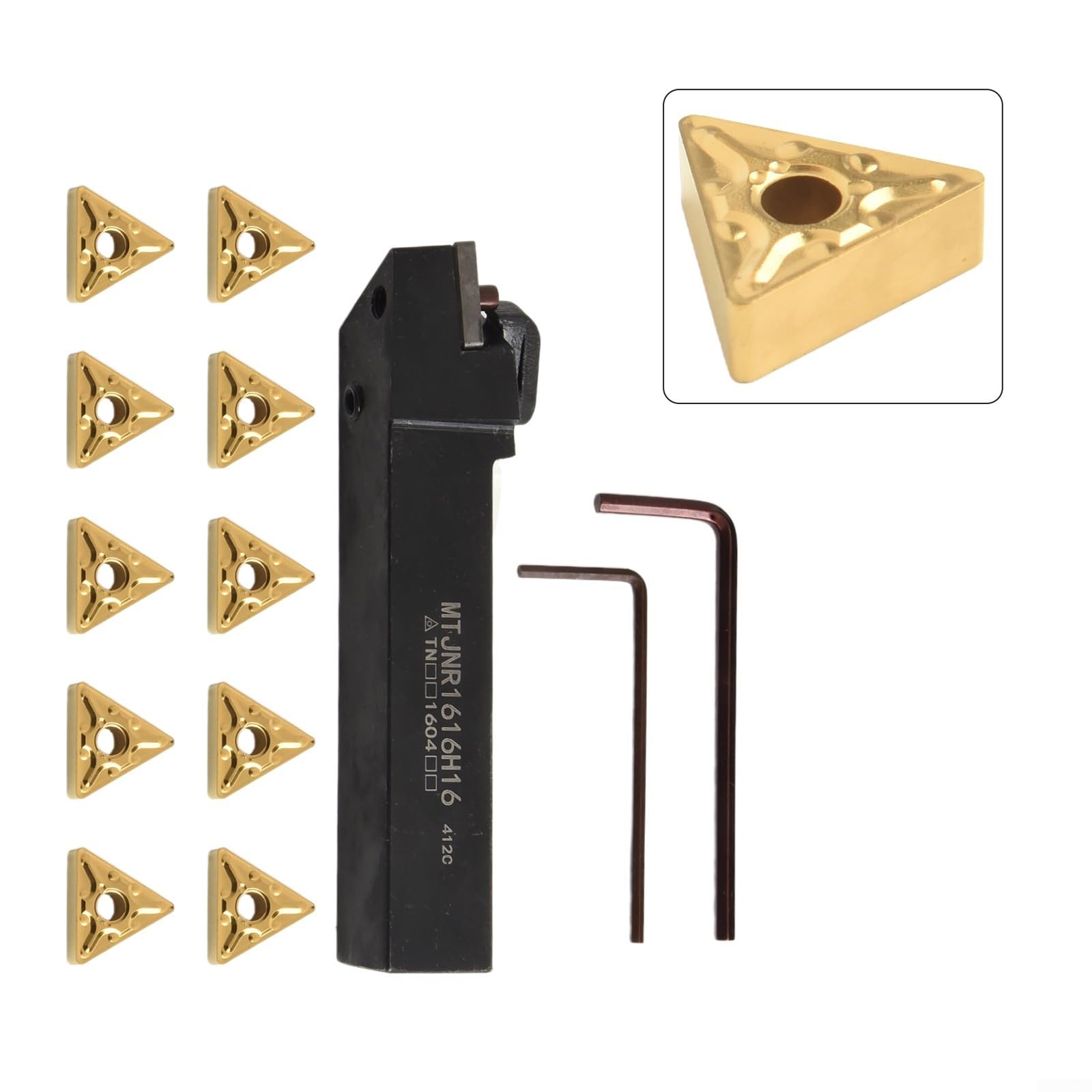 CNC-Drehset MTJNR1616H16 Werkzeughalter mit 10 TNMG160408 Hartmetalleinsätzen Präzises Drehen Einfacher Klingenwechsel Robust für Gusseisen Bearbeitung und professionelle Anwendungen