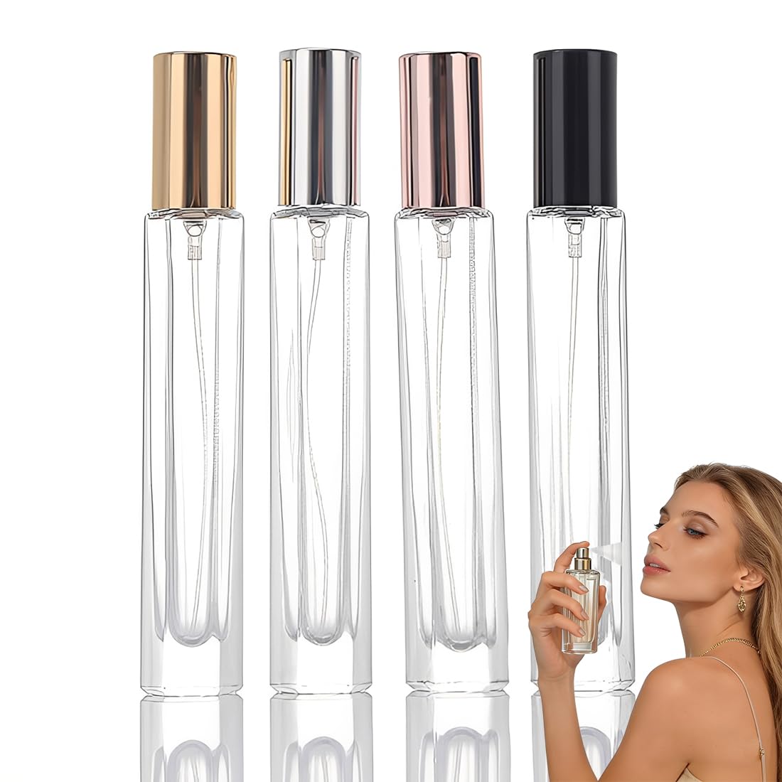 4 szt. Podróżny uchwyt na perfumy, pojemnik na perfumy, wielokrotnego napełniania podróżny pojemnik na perfumy, przenośna mini butelka z rozpylaczem 10 ml