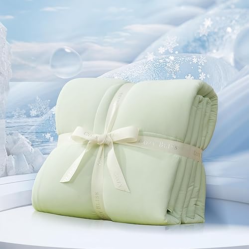 Vista 16 de Cozy Bliss Q-Max - Edredón refrescante de viscosa tamaño Queen, manta refrescante reversible para personas que duermen con calor y sudores Gris