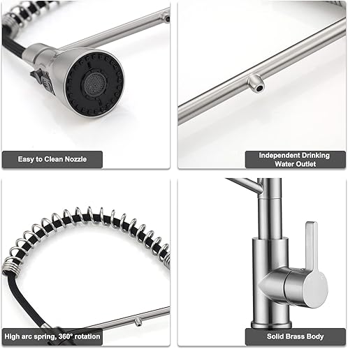 Miniatura 6 de Grifo de cocina con filtro de agua integrado, grifo de cocina comercial 3 en 1 con resorte preenjuague, boquilla de agua potable, rociador extraíble