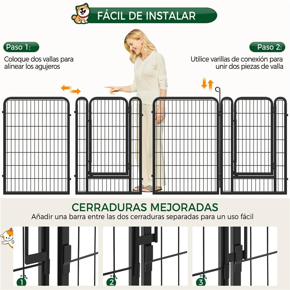 Yaheetech Parque para Perros 68 x 100 cm 8 Vallas para Perros pequeños, Conejos, Patos, roedores, jaulas para Perros Vallas Metálicas Vallas Exteriores para Perros con Bolsas de Almacenamiento