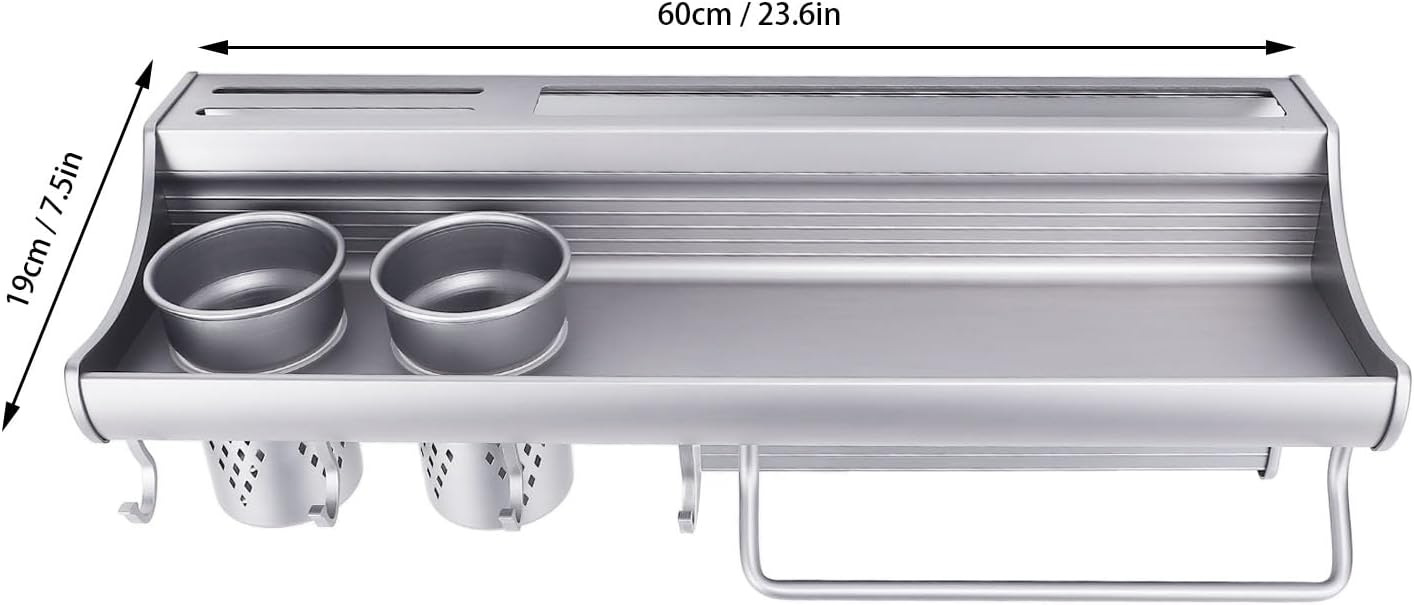 Zerodis Wall Mounted Storage Rack, Aluminum Alloy Kitchen Organizer Rack Storage Shelf Wall Mount Kitchen Utensil with Installation Accessories for Storing Forks Spoons Chopstocks