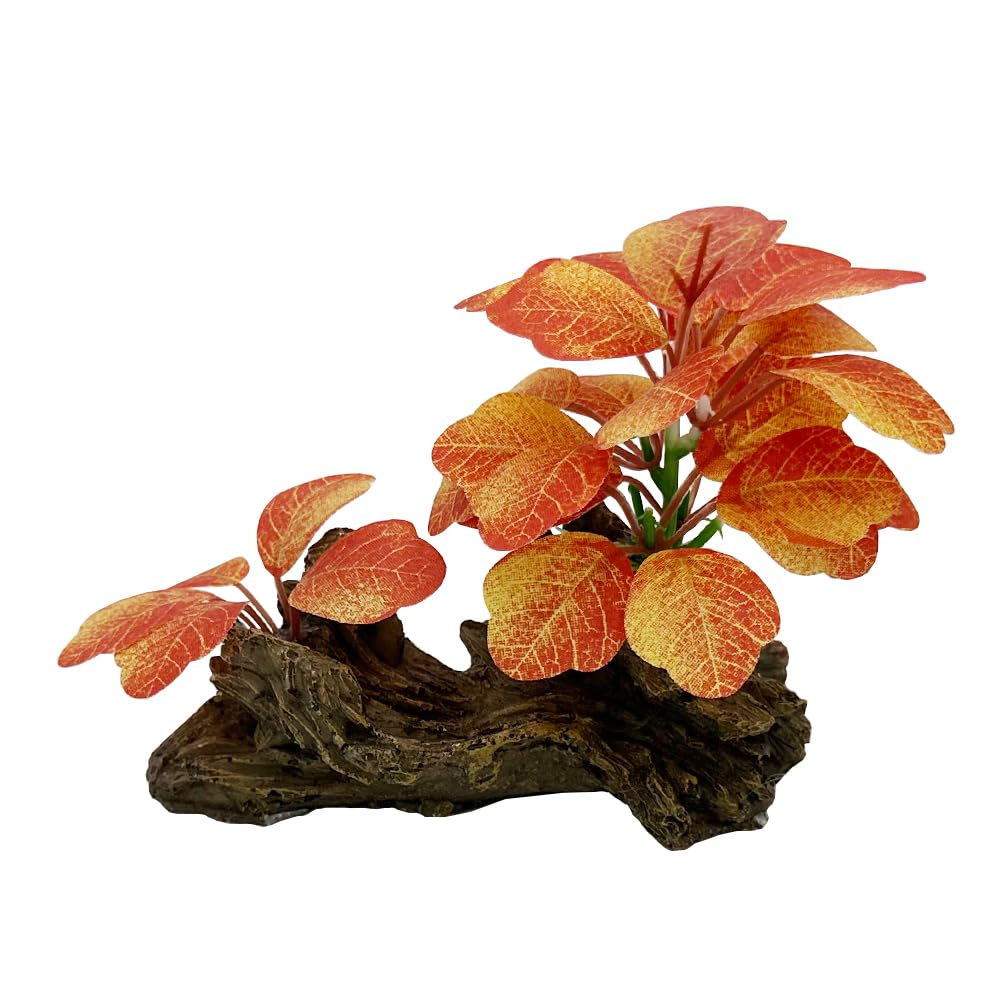 Smoothedo-PetsFish Tank Decorations, Aquarium Decor Ornaments, Silk Leaf Pad, Hammock, Driftwood Cave, Goldfish Bowl Accessories (Orange)