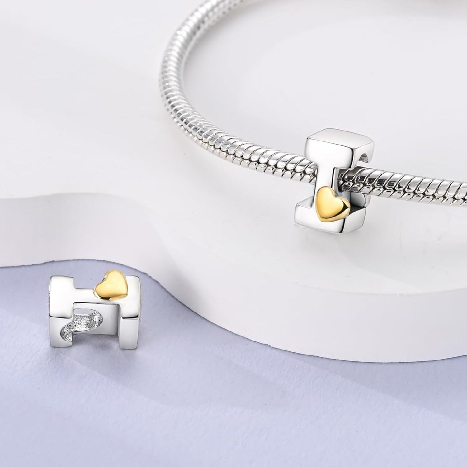 PARCOM S925 Sterling Silver Charms for Bracelets and Necklaces,Letter Charms A-Z for Bracelet Necklace with Golden Heart Initial Beads Pendant Jewelry Bracelets for Women Birthday Ceremony - Image 2