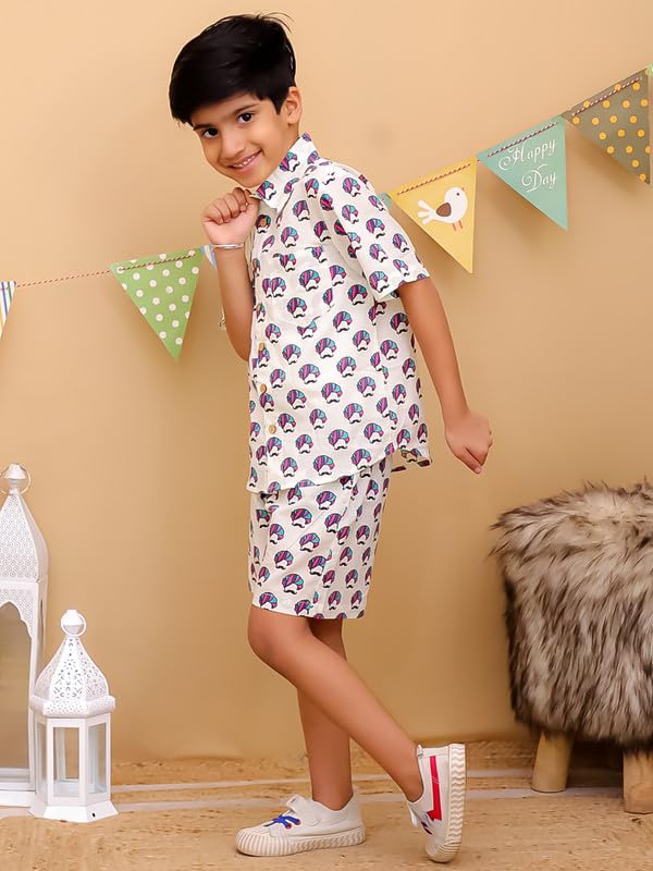 Image of superminis Boys Coordinated Set With Printed Rayon /Cotton Shirt and Shorts
