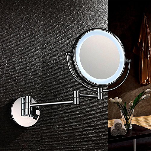 AECHOO Bathroom Mirror Shaving Mirrors Make Up Wall Mounted LED Illuminated Mirror 10X Magnifying Concealed Install Simply and Luxury Decorate for Hotel Vanity Two Swivel Surface with Chrome Finished