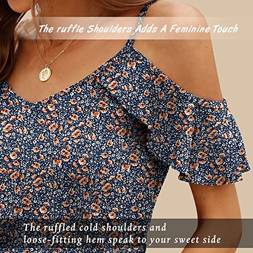 Blingfit Women Short Sleeve Strappy Cold Shoulder T-Shirt Tops Blouses Sexy V Neck Large #TOP4