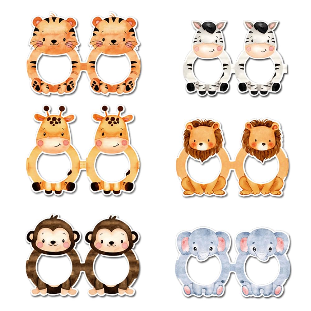 GotGala 6Pcs Safari Jungle Animal Birthday Sunglasses Party Favors, Paper Glasses Animals Photo Booth Props for Forest Costume Accessories Woodland Farmhouse Cospaly Baby Shower Party Supplies