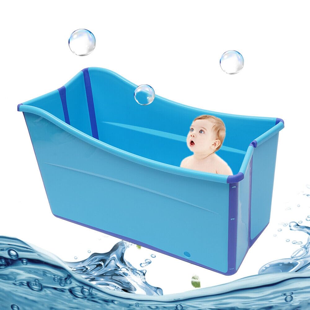 Bañera plegable,Bañera plegable móvil para niños adultos,Tanques de sauna de spa de pie portátil,Bañera de barril rectangular (azul)