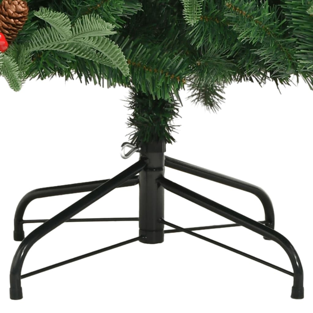 Árbol de Navidad artificial plegable de 210 cm con puntas de polietileno, piñas y bayas rojas, incluye soporte de hierro resistente para un fácil montaje y aspecto natural