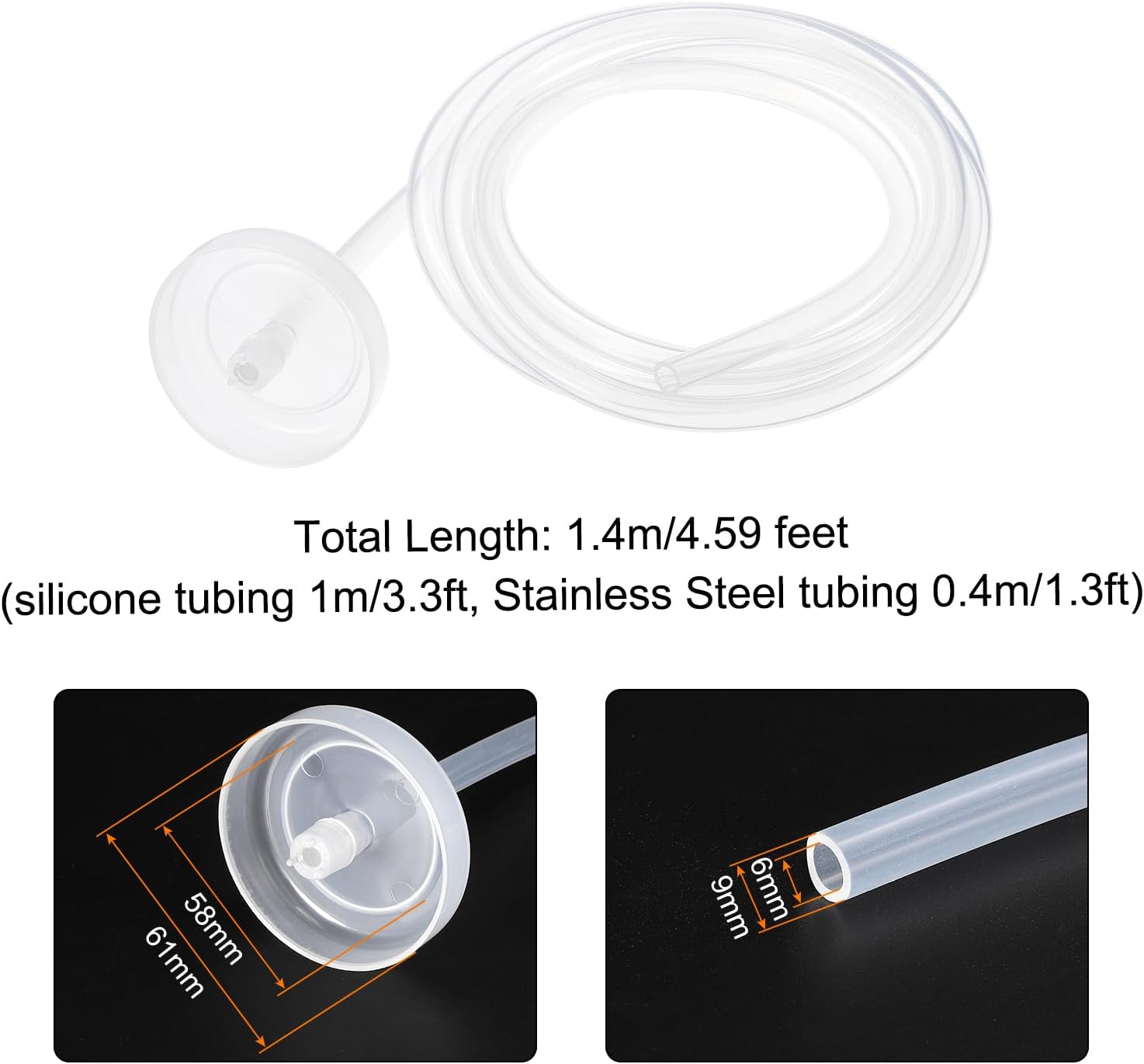 MECCANIXITY Silicone Tubing Hose, Water Pump Silicone Tubing Clear Inner Dia 6mm L1.4m for Water Dispenser with Stainless Extended Filter Inlet Pipe