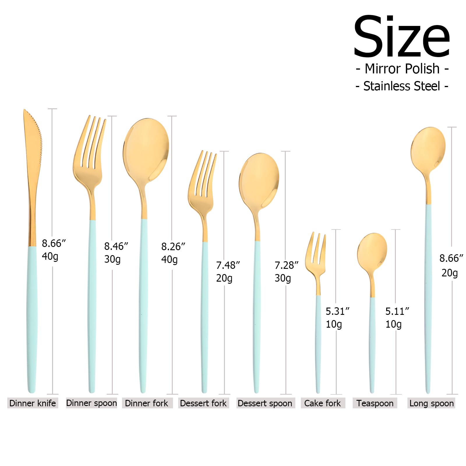 Snplowum 8-Piece Mirror Dinner Fork, 8.46 Inch Daily Use Fork Set, Stainless Steel Fork For Dining Salad Seafood Dessert, Gold Silverware Mint Green Handle