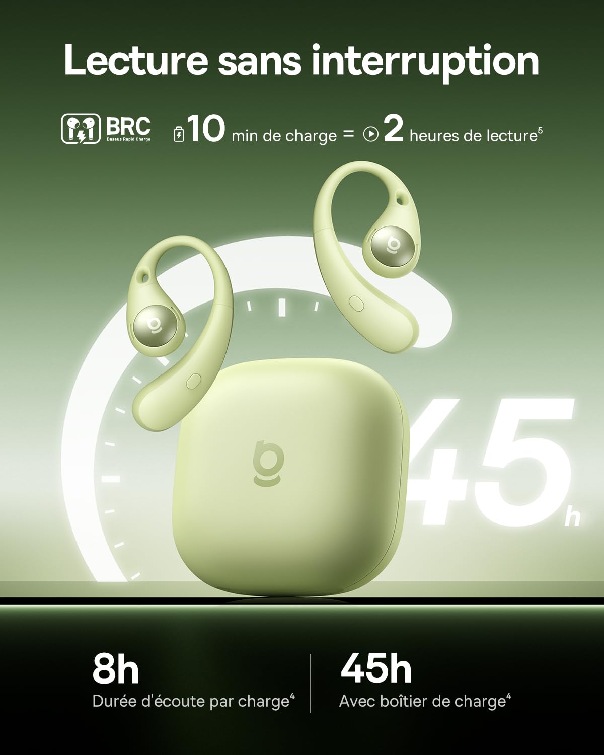 Baseus Eli Sport2 Écouteurs Intra-Auriculaires Ouverts pour Le Sport avec Courbe S Confortable, Lecture 45H, SuperBass 2.0, IPX7, Bluetooth 6.0, 4 Micro KI clairs, écouteurs de Sport pour Fitness et