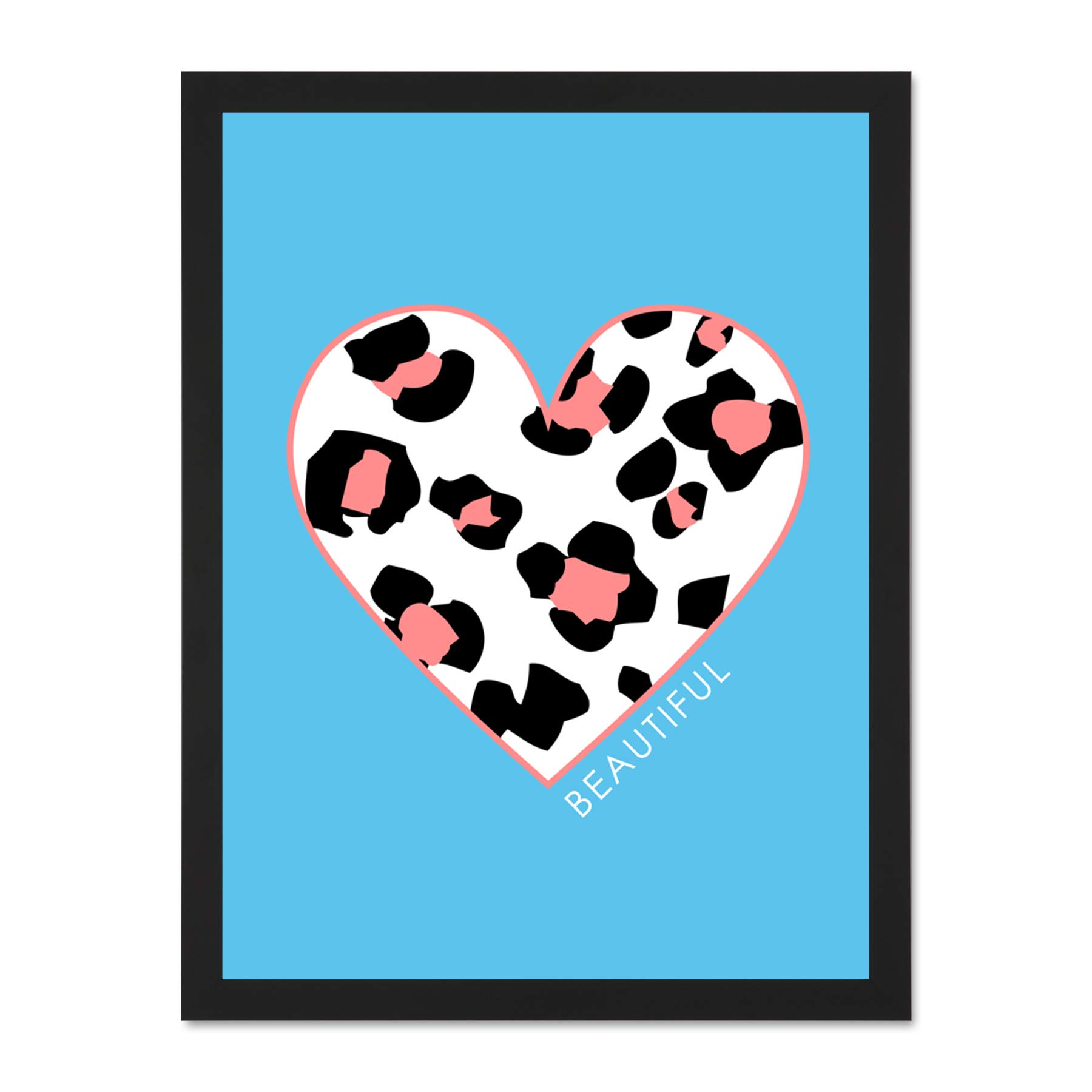 Wee Blue Coo Leopard Coral And Blue Beautiful Large Black Framed Art Print Wall Poster 18x24 inch
