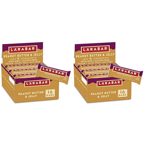 LÄRABAR Mantequilla de maní y gelatina, barras veganas de frutas y nueces sin gluten, 16 unidades (paquete de 2)
