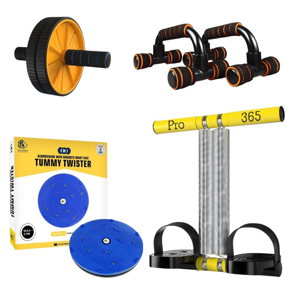 Home Fitness Equipment Kit, Ab Roller Wheel, Push Up Bars, Tummy Twister Disc, Resistance Band with Foot Pedal, 4-in-1 Workout Set-image-18