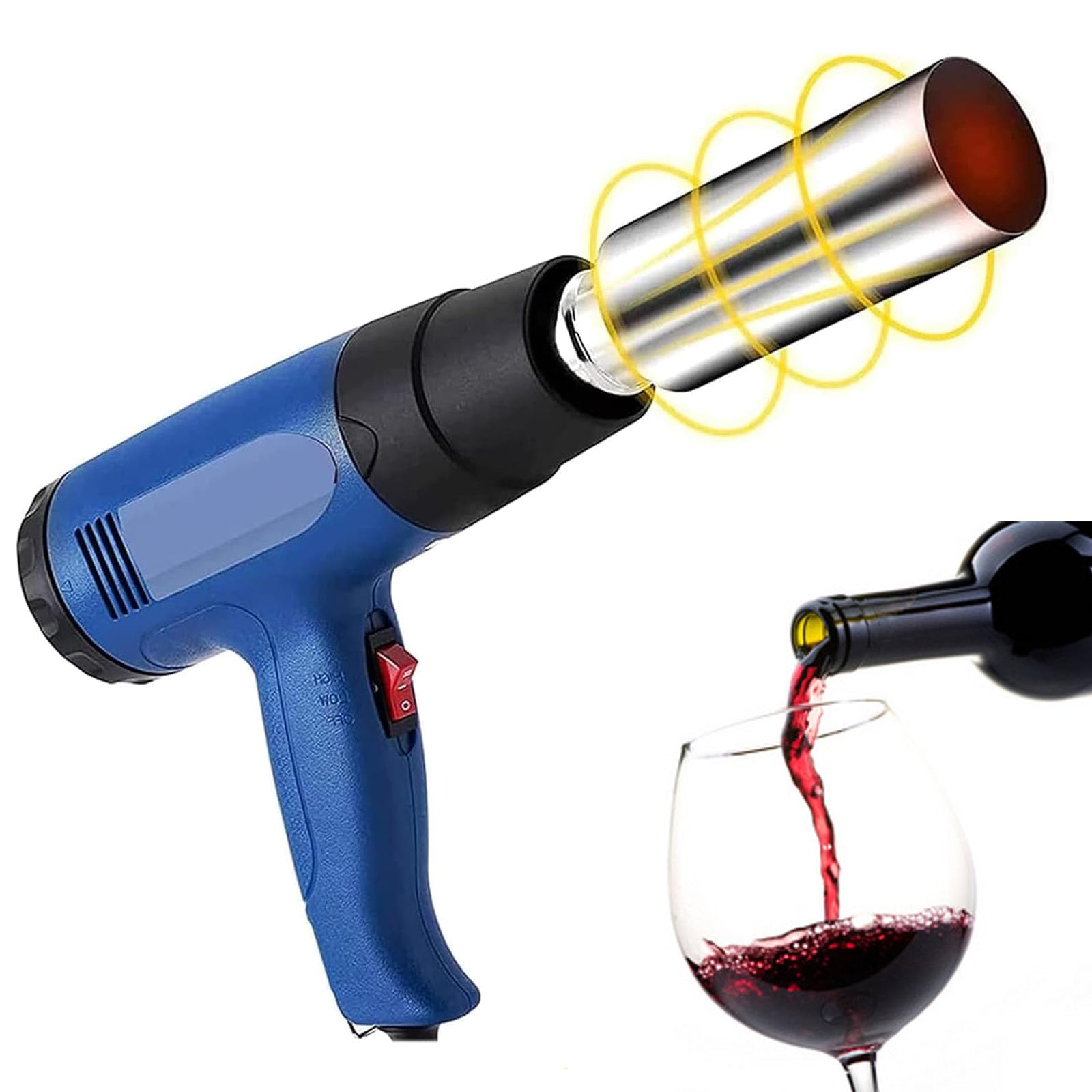 Kapsel-Schrumpfgerät, Weinflaschenverschluss-Verpackungsmaschine Mit 1800 W, 2-Gang-Windgeschwindigkeitseinstellung, Max. Versiegelungsdurchmesser 50 Mm, 600 ℃, Temperatu,