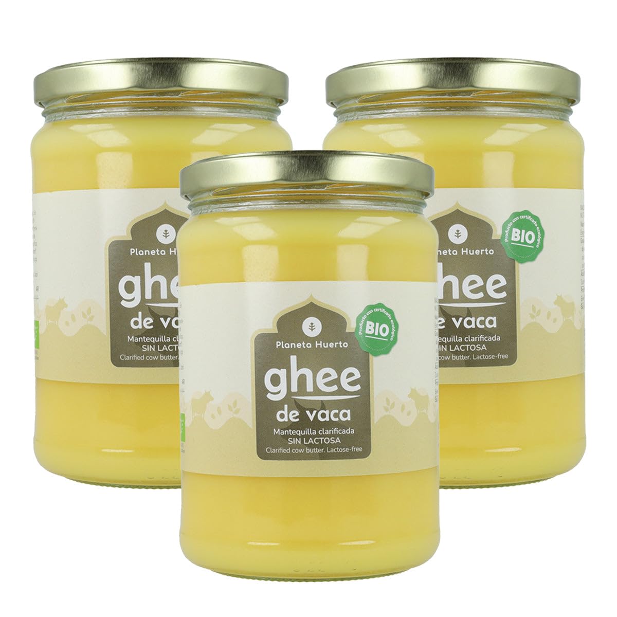 Planète potager | Lot de 3 beurres clarifiés ghee 500 g – Beurre clarifié bio sans lactose ni caséine, idéal pour cuisiner, régime céto, paléo et ayurveda, goût doux et texture crémeuse