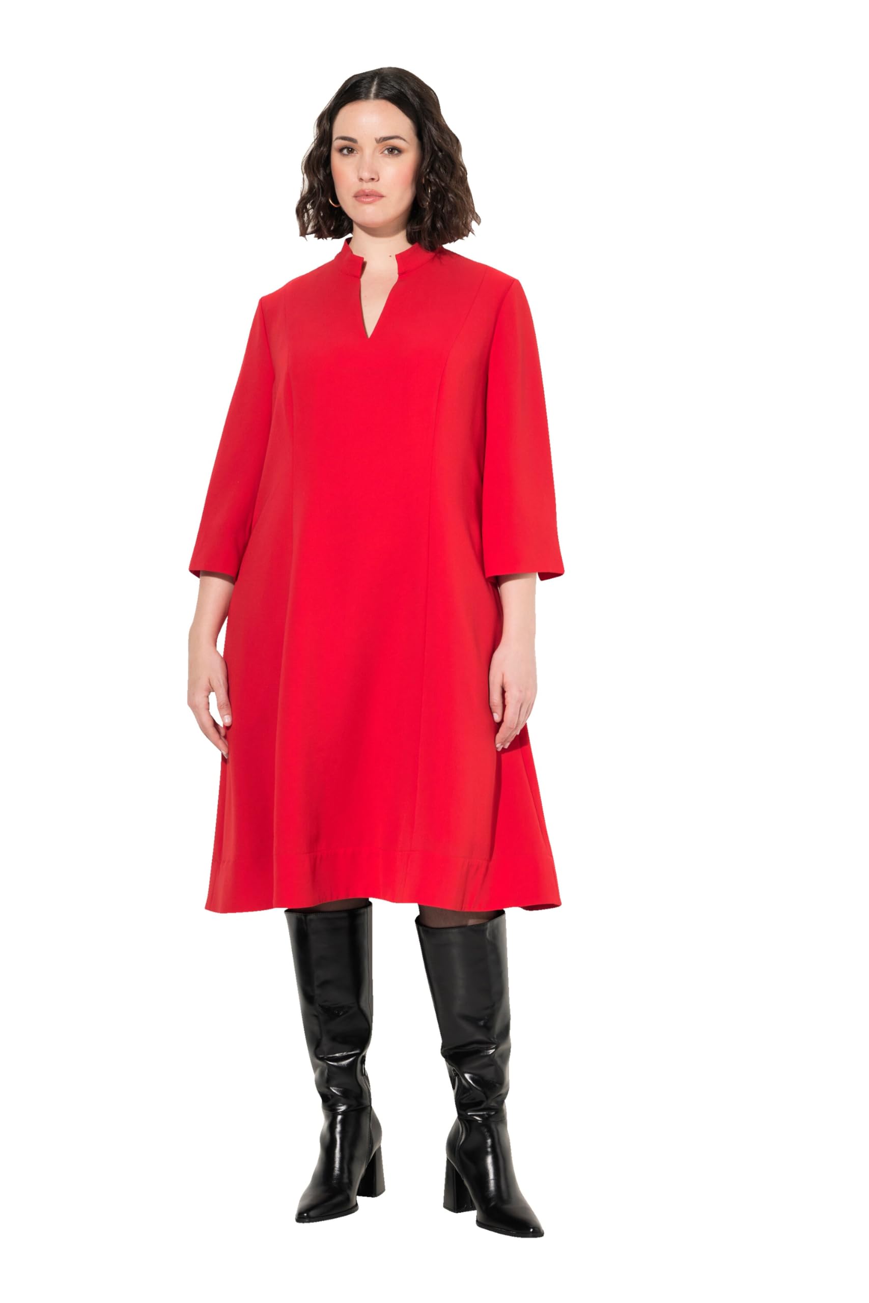 Ulla Popken Damen große Größen Übergrößen Plus Size Midikleid, Stehkragen, V-Ausschnitt, 3/4-Arm, Taschen 823290