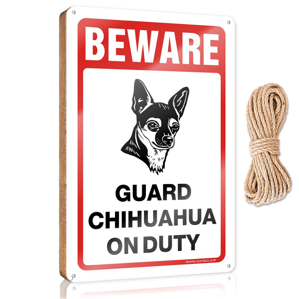 Wood Welcome Sign Beware! Guard Chihuahua On Duty Wooden Sign(23X35CM)
