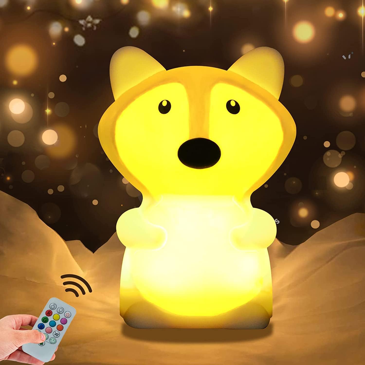 ELECDON Kids Night Light Fox, Silicone Nursery Light for Baby and Toddler, Squishy Night Light for Kids Room, Animal Night Lights for Girls and Boys, Kawaii Lamp, Cute Lamps for Bedroom