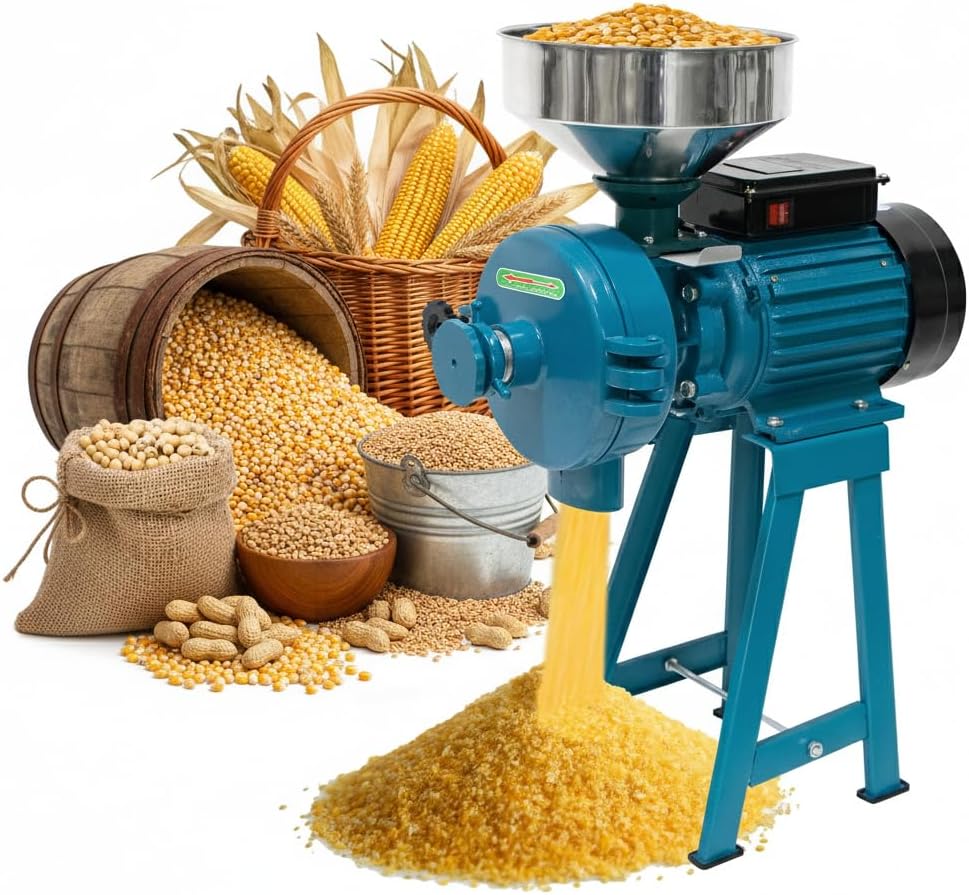 3000W Electric Grain Mill Grinder, Heavy-Duty Wet & Dry Cereals Grinder Machine 110V for Rice, Corn, Wheat, Coffee, Spices with Funnel