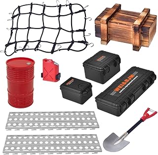 GLABACT 10 Pcs RC Crawler Car roof Decoration Luggage Net/Oil Drum/Wood Box/Fuel Tank/Recovery Board/Toolbox/Shovel for RC 1/10 Crawler Traxxas Trx4 Trx6 AXIAL SCX10 Redcat GEN 7 8 Rc4wd Accessories