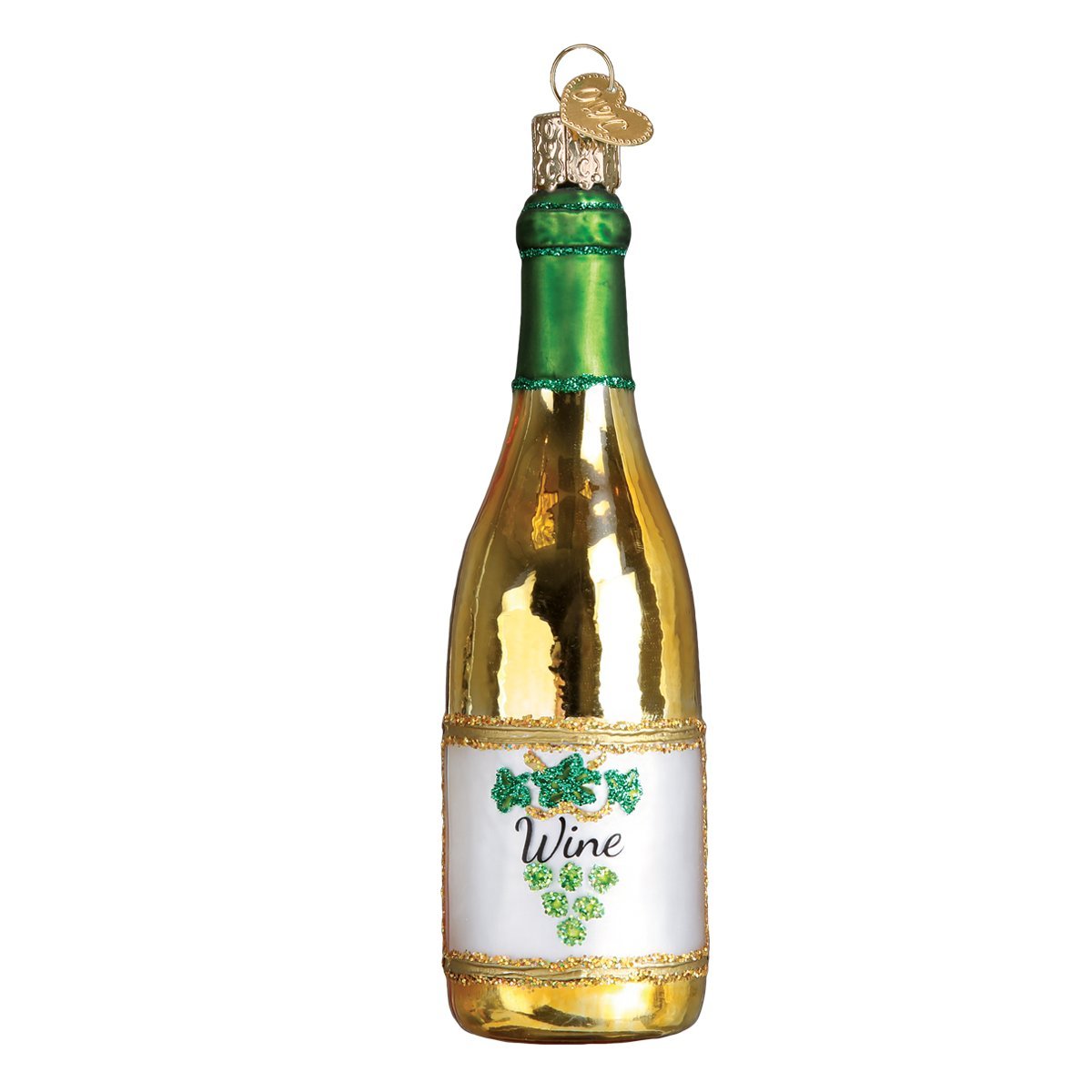 Old World Christmas White Wine Bottle Glass Blown Ornament for Christmas Tree, Handcrafted Holiday Decoration, Adult Beverages Collection
