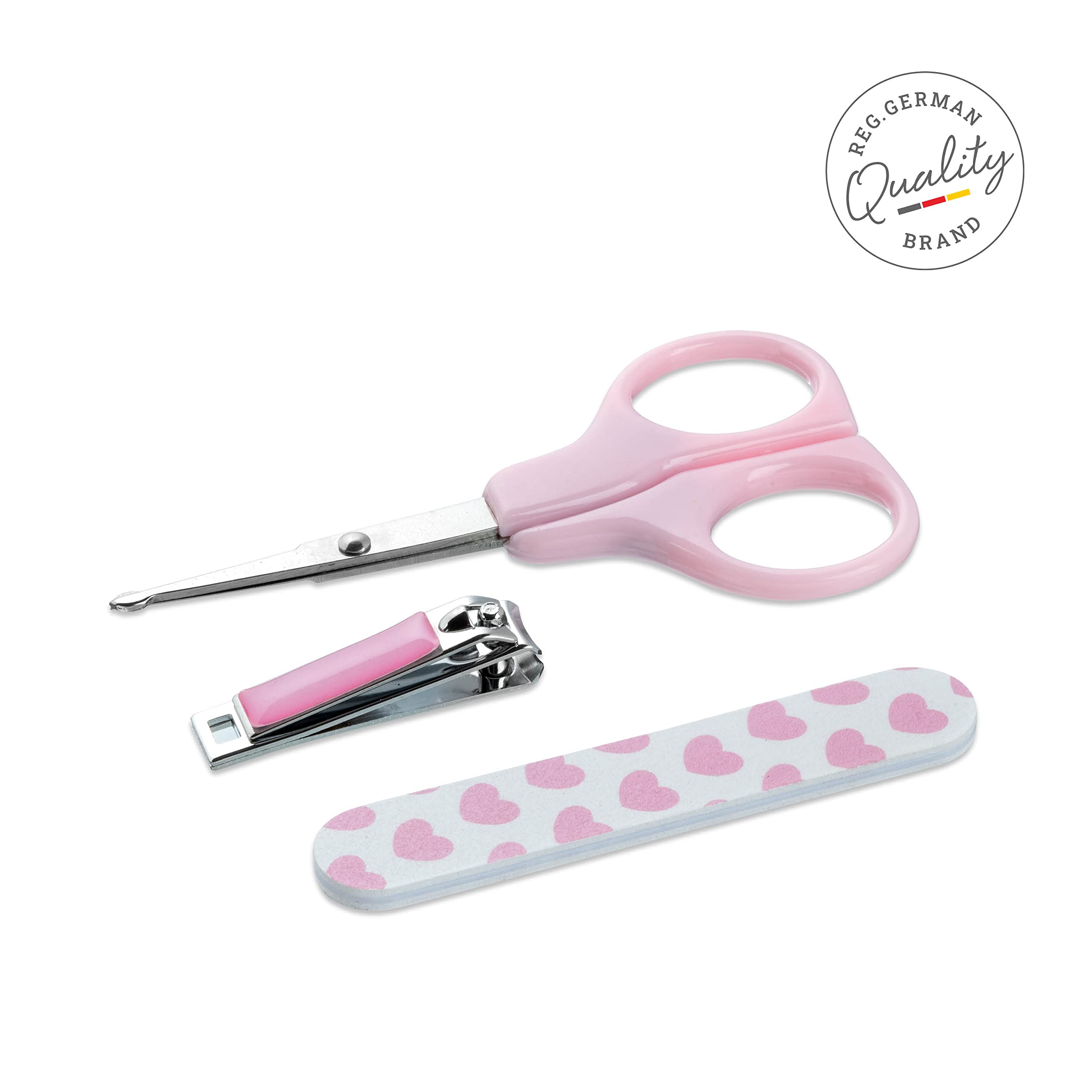 TITANIA Kit de manucure pour bébé (3 pièces) • Ciseaux à ongles pour bébé, coupe-ongles et lime à ongles pour bébé • Kit de soin pour bébé • Kit de soins pour bébés • Kit de soin pour bébé Rose