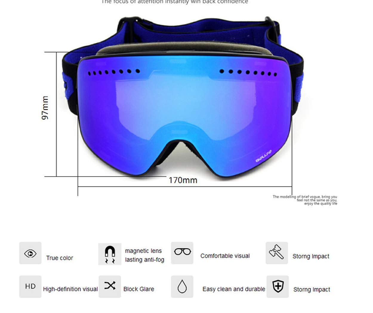 Anti-buée Lunettes de Ski UV400 polarisée Lunettes de Ski, Lunettes de Ski Double Objectif Snowboard Neige Ski Lunettes avec pour Les Femmes Man