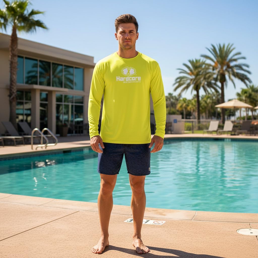 Hardcore Men's Long Sleeve Loose Fit Rash Guard Surf Shirt for Water Sports | Lightweight, Quick-Dry Swimwear