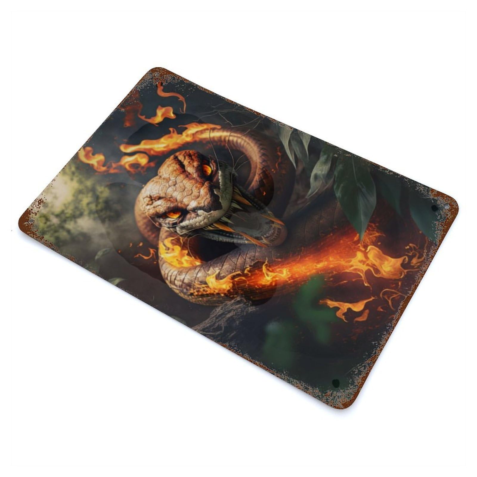 Retro Metal Sign with Portrait Angry Snake Design 11.8"x7.9", for Living Room, Hallway And Home Decor, Farmhouse Wall Decor